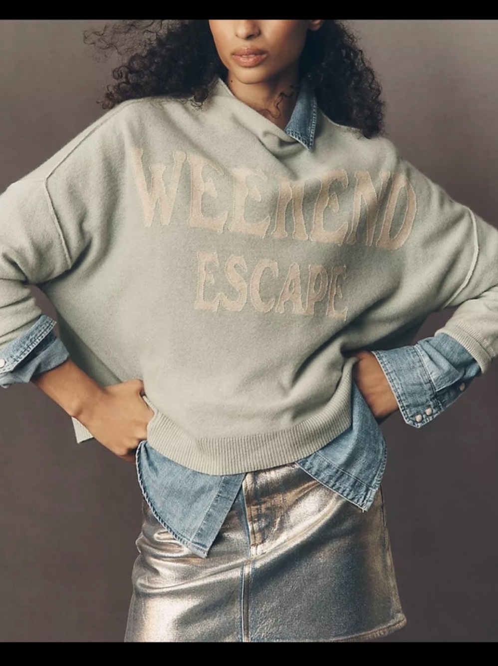 Anthropologie Cashmere Weekend Escape Sage. Mock Neck Pullover Sweater.